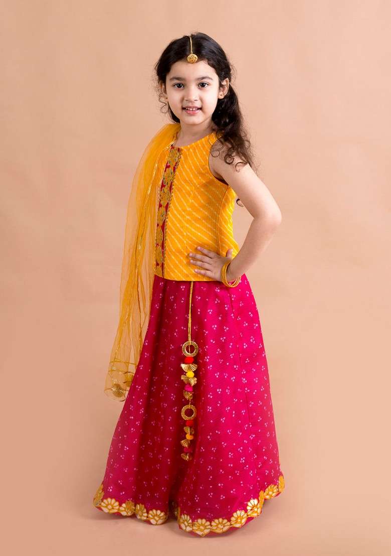 Magenta Embroidered Lehenga With Blouse With Dupatta (Set of 3) - Indya