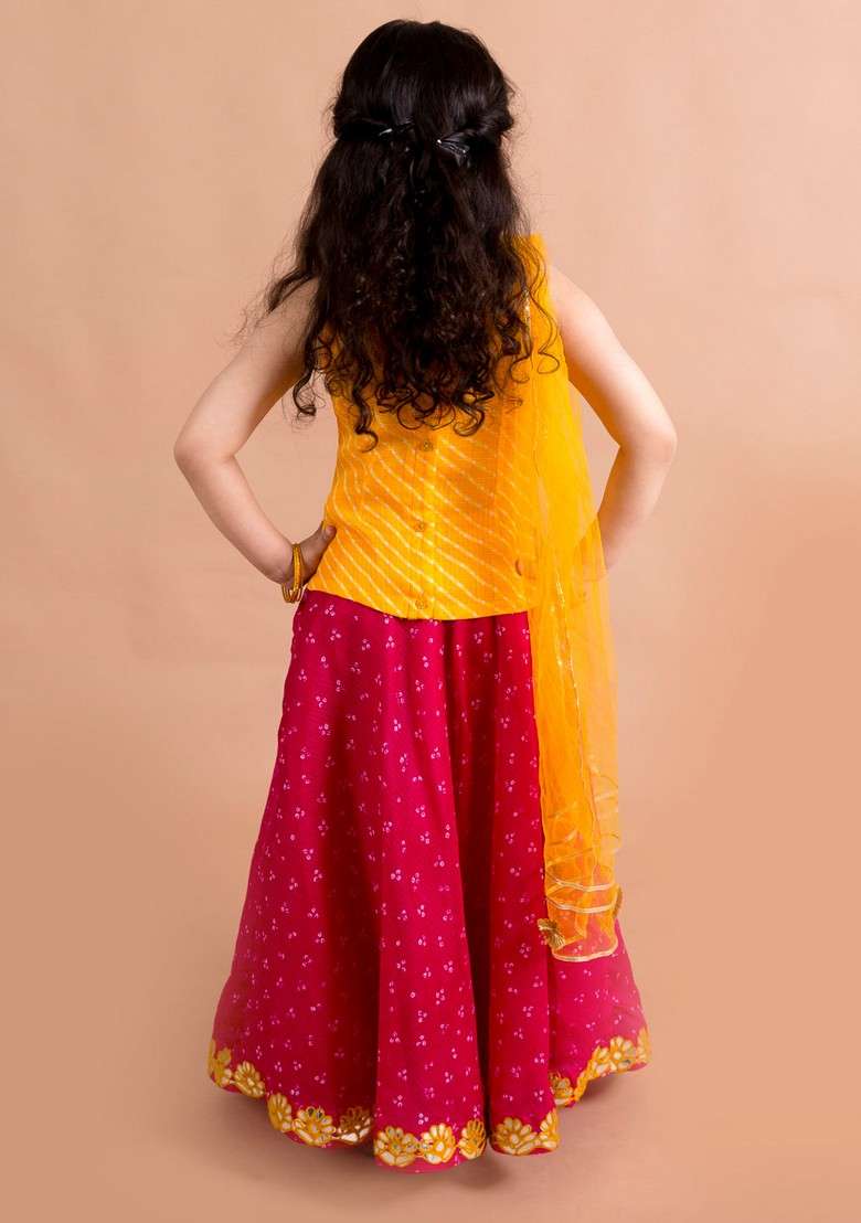 Magenta Embroidered Lehenga With Blouse With Dupatta (Set of 3) - Indya