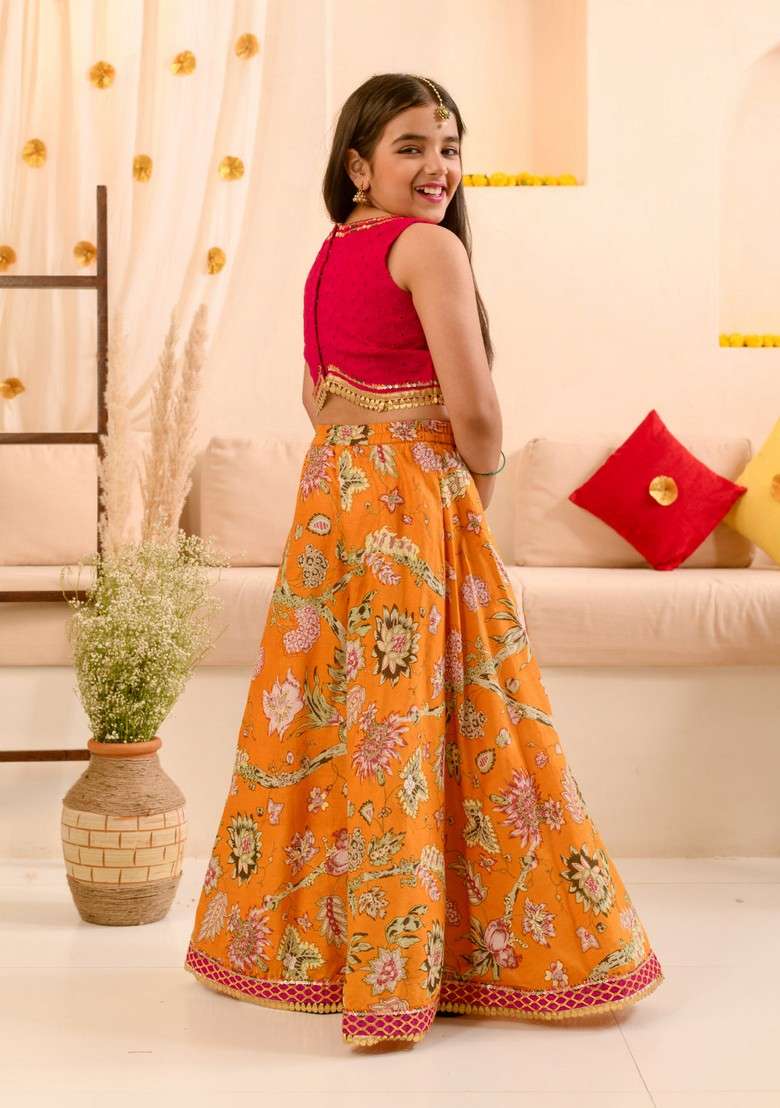 Yellow Printed Lehenga With Blouse With Dupatta (Set of 3) - Indya