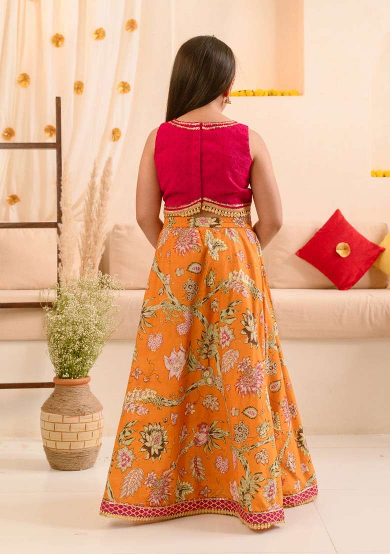 Yellow Printed Lehenga With Blouse With Dupatta (Set of 3) - Indya