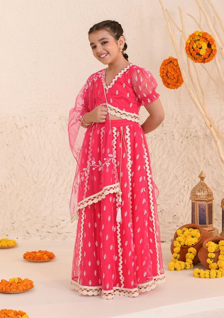 Magenta Embroidered Lehenga With Blouse With Dupatta (Set of 3)