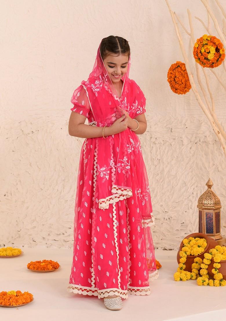 Magenta Embroidered Lehenga With Blouse With Dupatta (Set of 3)