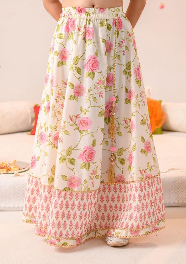 Off White Printed Lehenga With Blouse With Dupatta (Set of 3)