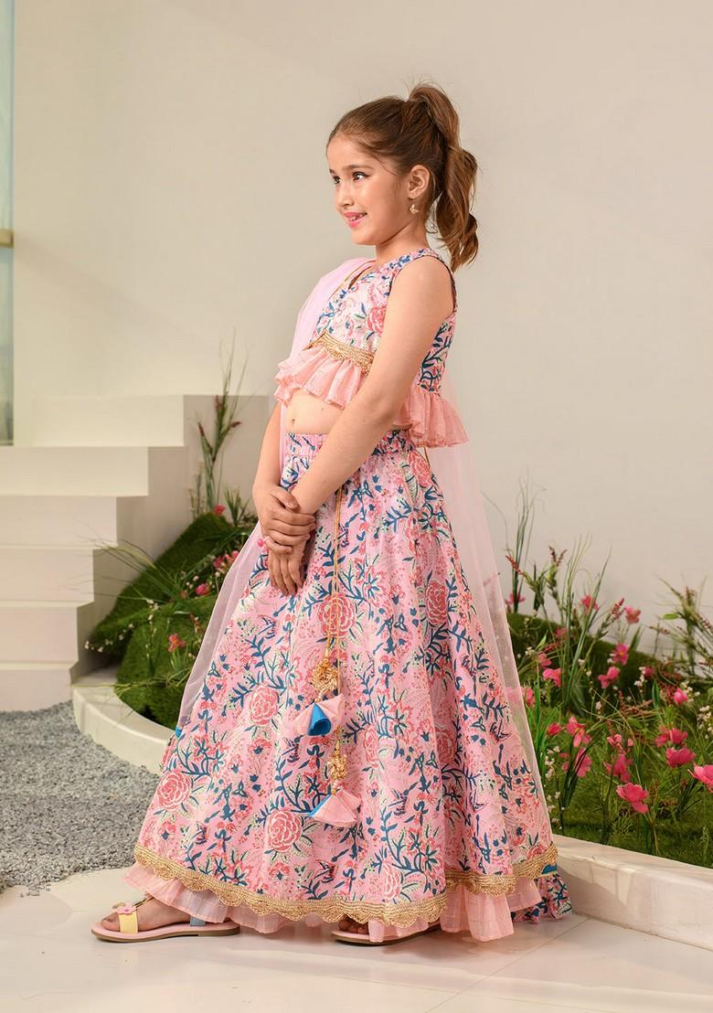 Pink Printed Lehenga With Blouse With Dupatta (Set of 3)