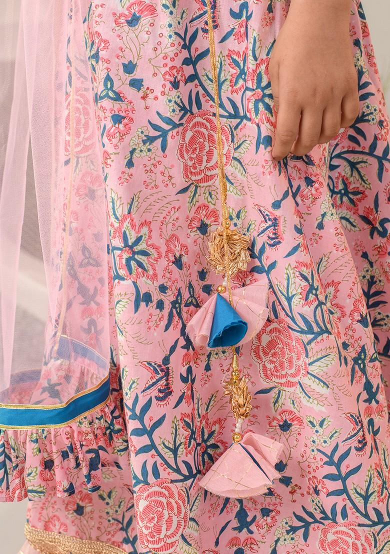 Pink Printed Lehenga With Blouse With Dupatta (Set of 3)