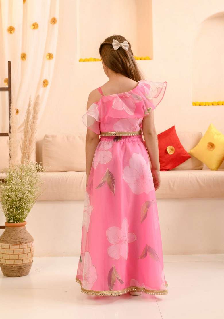 Pink Printed Lehenga With Blouse With Dupatta (Set of 3) - Indya