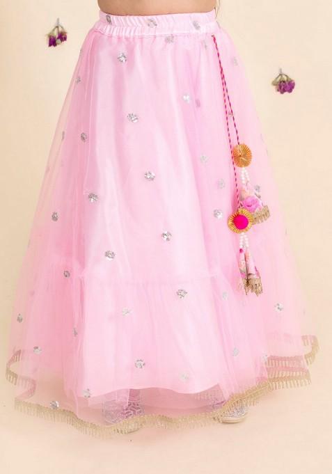 Pink Embellished Lehenga With Blouse With Dupatta (Set of 3)