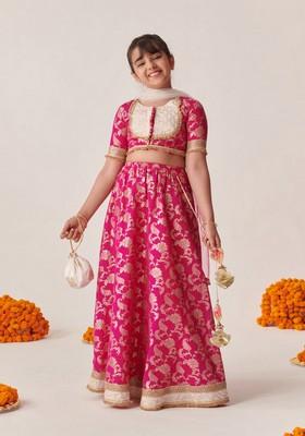 Magenta Printed Lehenga With Blouse With Dupatta (Set of 3)
