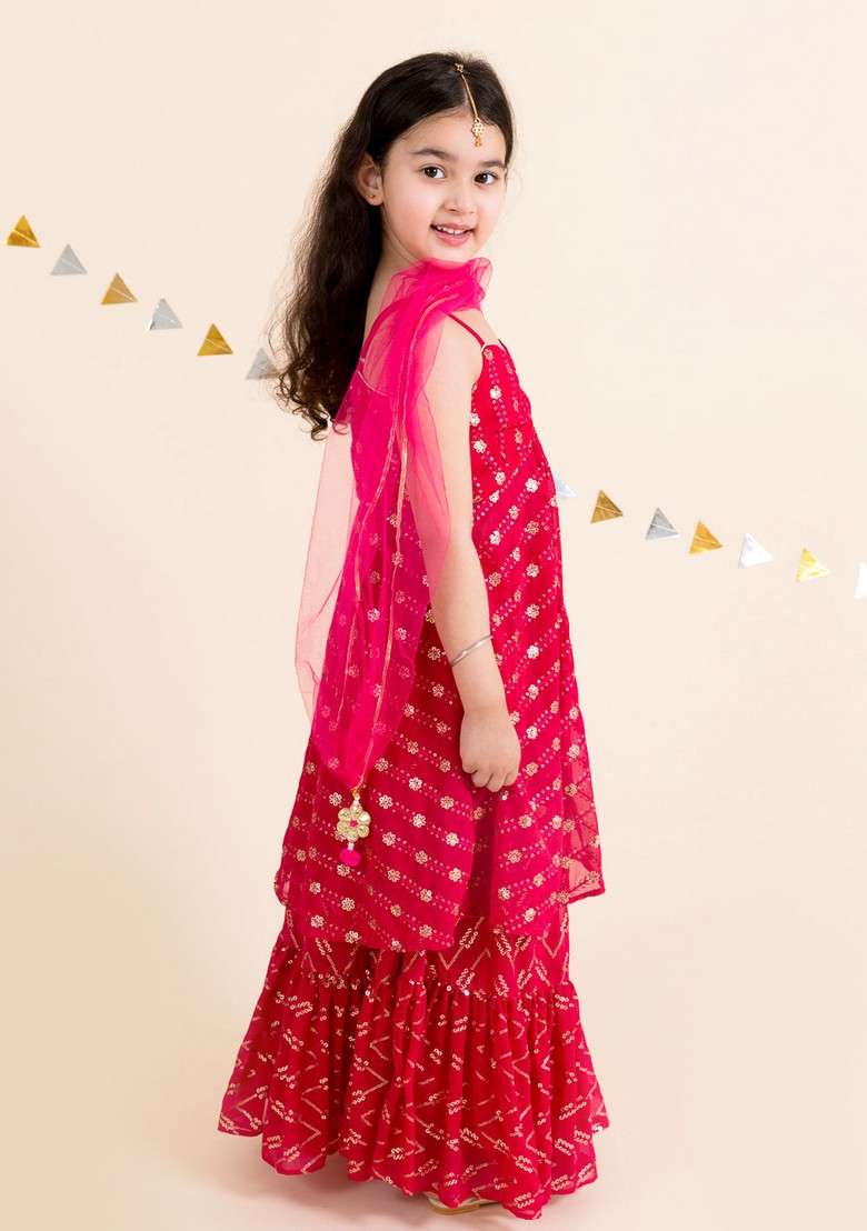 Magenta Embellished Lehenga With Blouse With Dupatta (Set of 3) - Indya