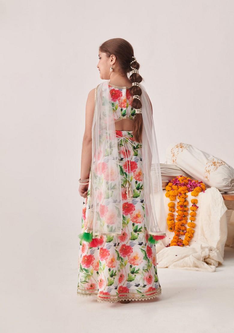 Multicolour Printed Lehenga With Blouse With Dupatta (Set of 3) - Indya