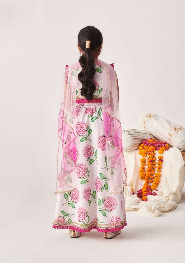 Wine Printed Lehenga With Blouse With Dupatta (Set of 3) - Indya