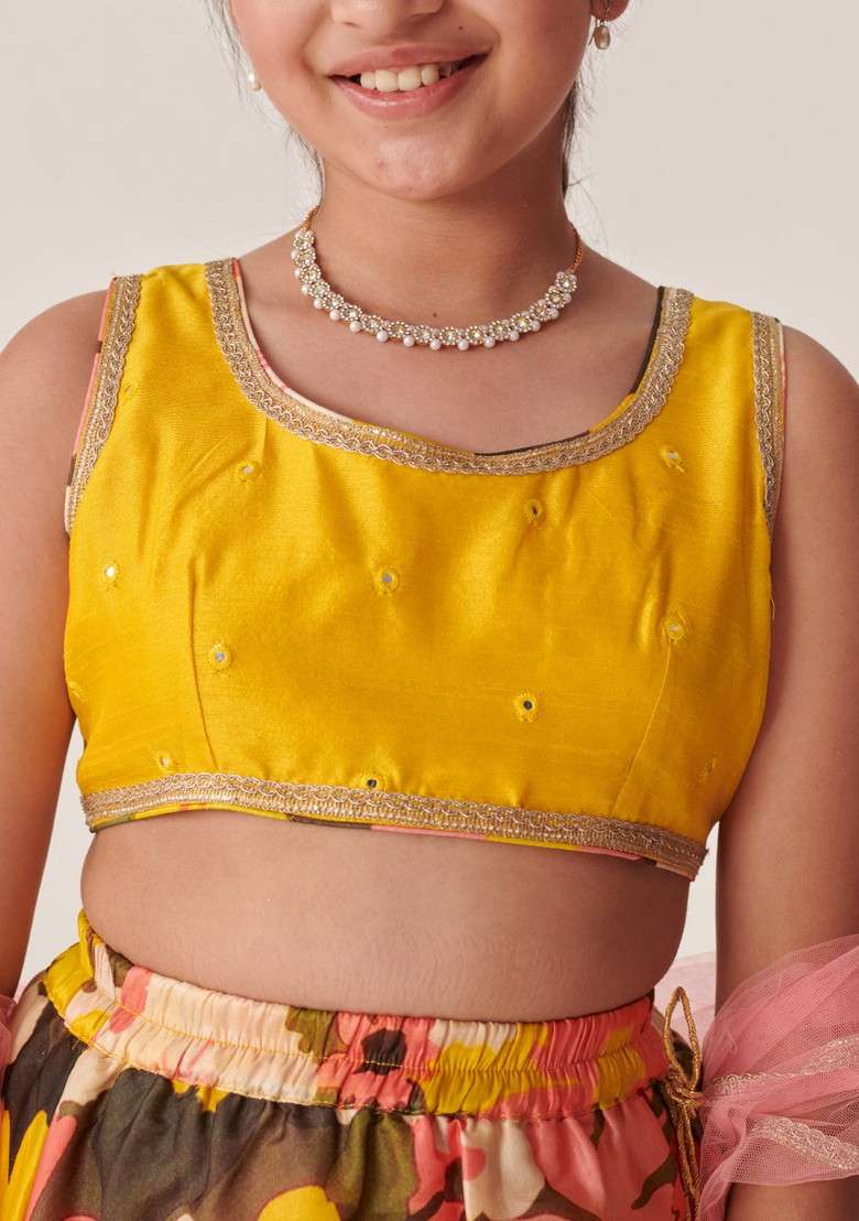 Yellow Embroidered Lehenga With Blouse With Dupatta (Set of 3) - Indya