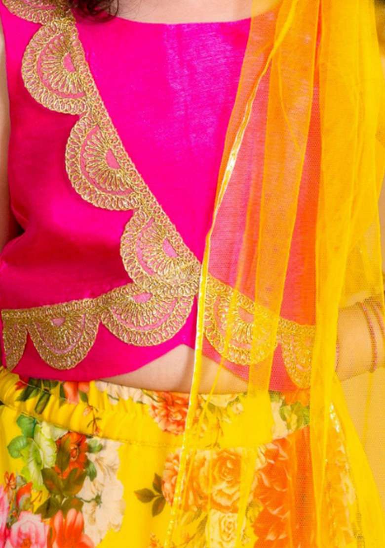 Yellow Embroidered Lehenga With Blouse With Dupatta (Set of 3) - Indya