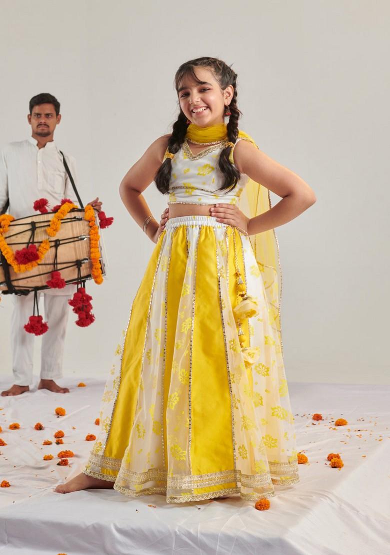 Yellow Printed Lehenga With Blouse With Dupatta (Set of 3)