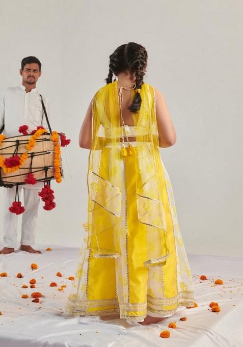 Yellow Printed Lehenga With Blouse With Dupatta (Set of 3)