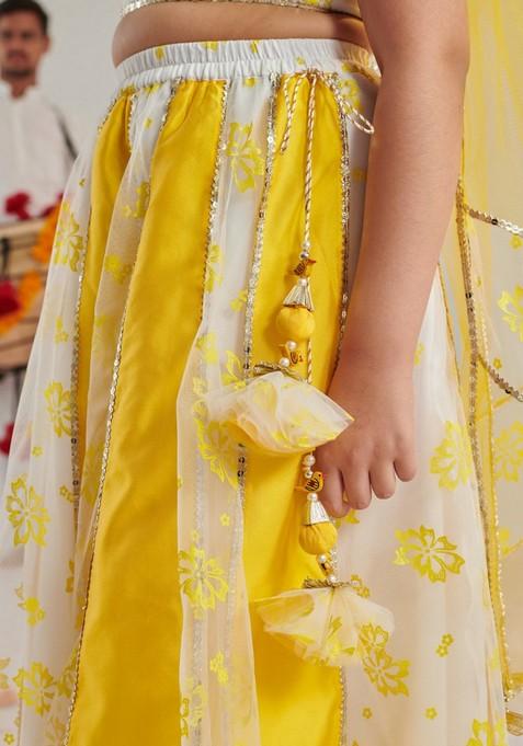 Yellow Printed Lehenga With Blouse With Dupatta (Set of 3)