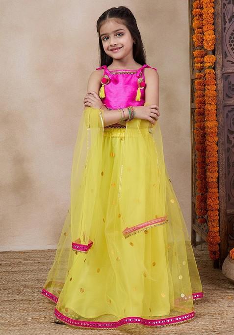 Yellow Net Lehenga With Blouse With Dupatta (Set of 3)