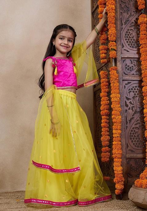 Yellow Net Lehenga With Blouse With Dupatta (Set of 3)