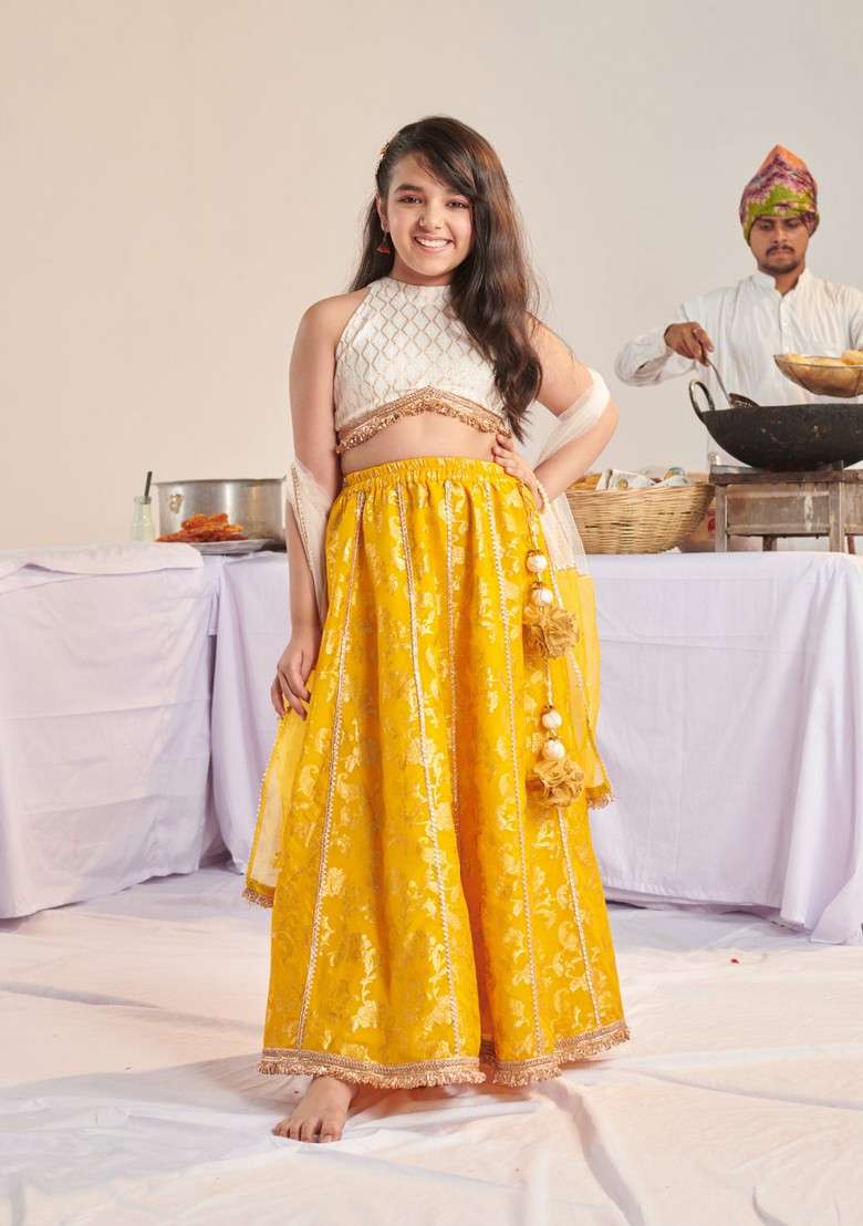 Yellow Printed Lehenga With Blouse With Dupatta (Set of 3) - Indya