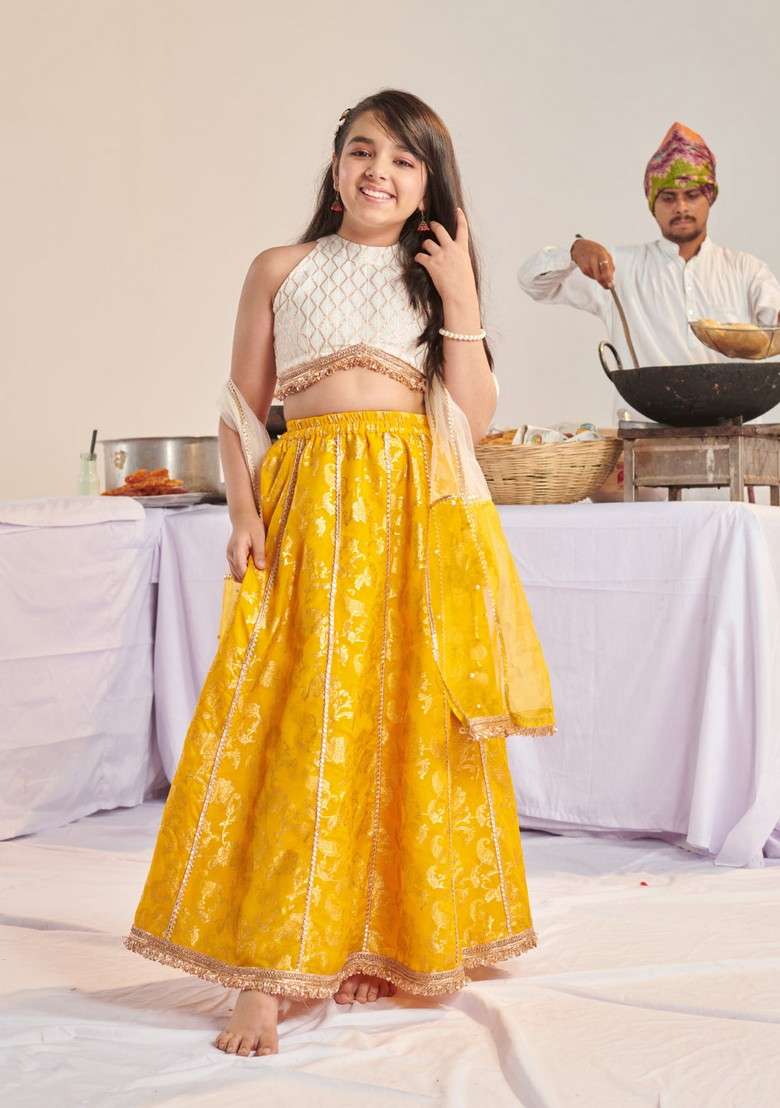 Yellow Printed Lehenga With Blouse With Dupatta (Set of 3) - Indya