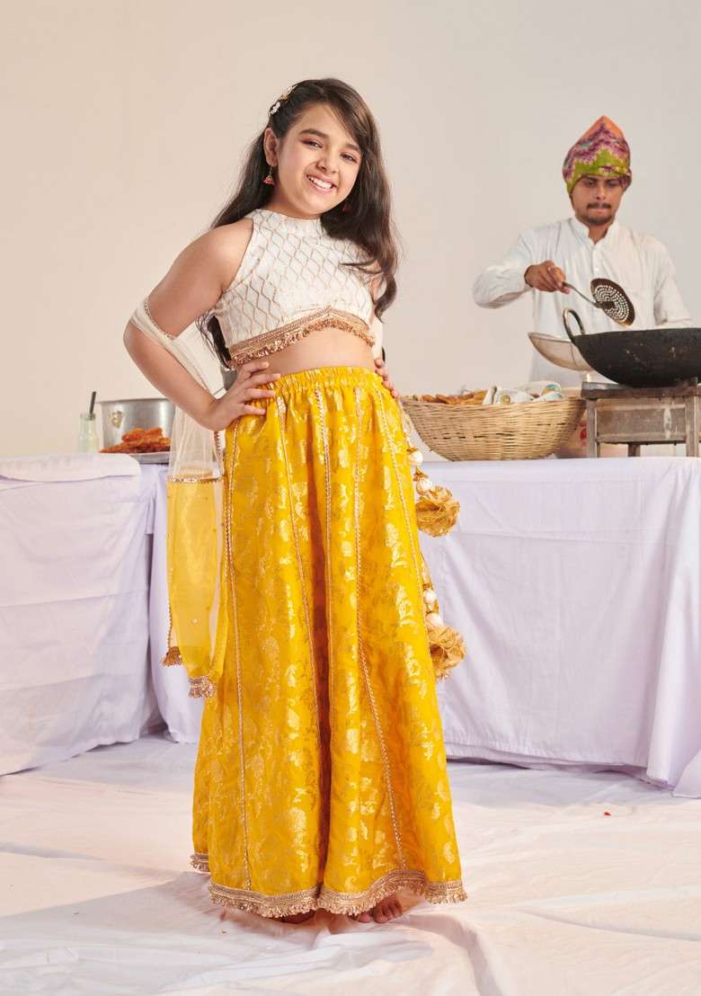 Yellow Printed Lehenga With Blouse With Dupatta (Set of 3) - Indya