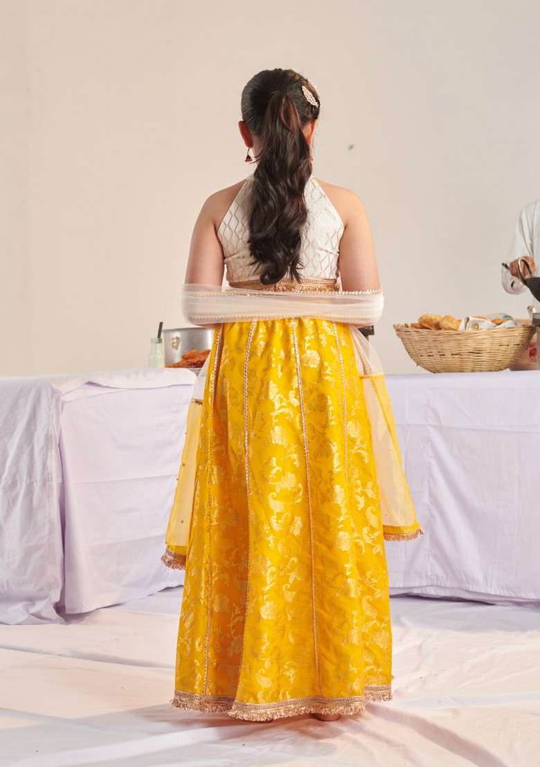Yellow Printed Lehenga With Blouse With Dupatta (Set of 3) - Indya