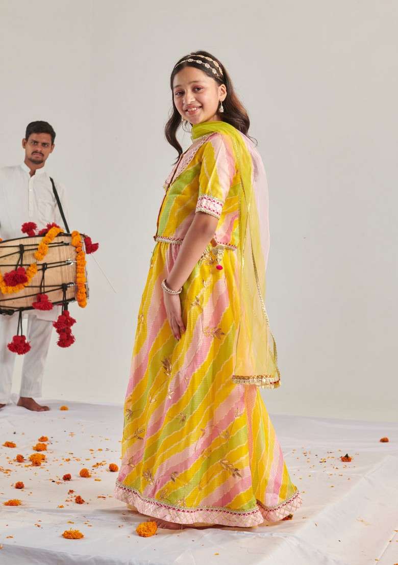Yellow Printed Lehenga With Blouse With Dupatta (Set of 3) - Indya