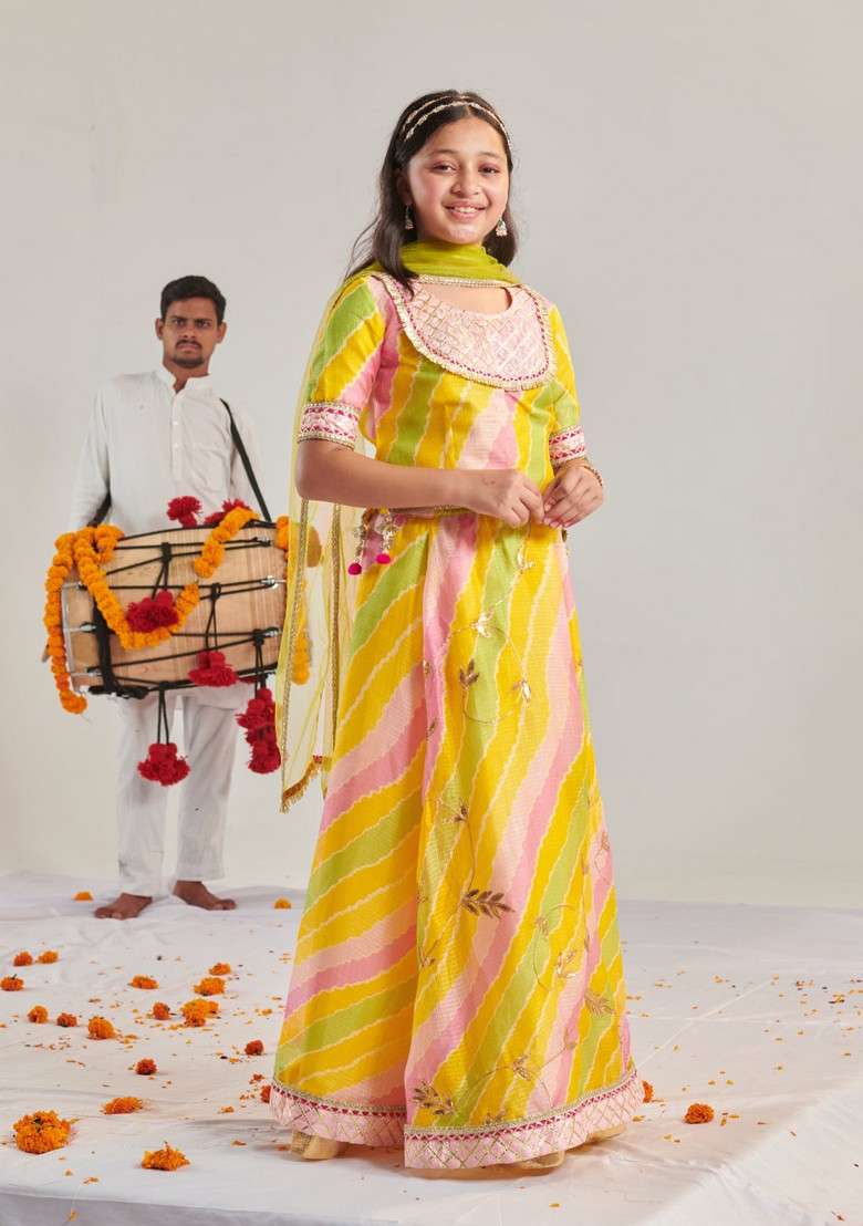 Yellow Printed Lehenga With Blouse With Dupatta (Set of 3) - Indya