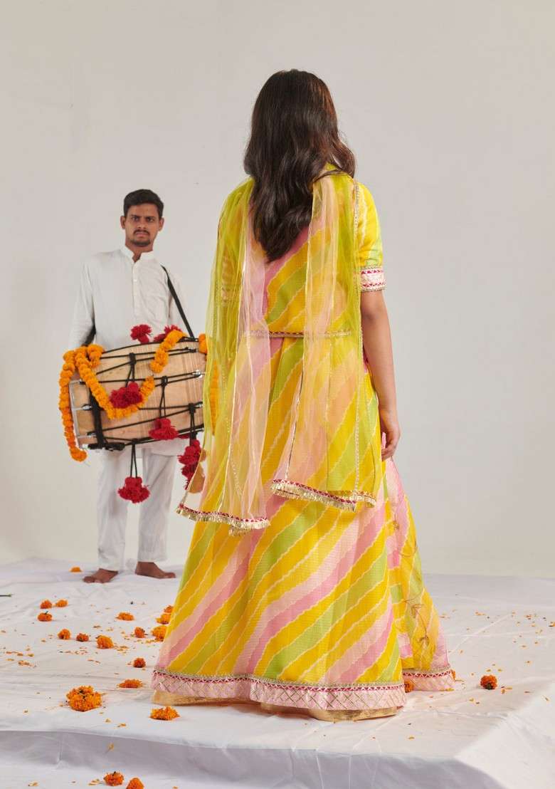 Yellow Printed Lehenga With Blouse With Dupatta (Set of 3) - Indya