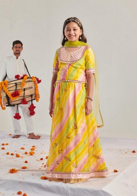 Yellow Printed Lehenga With Blouse With Dupatta (Set of 3)