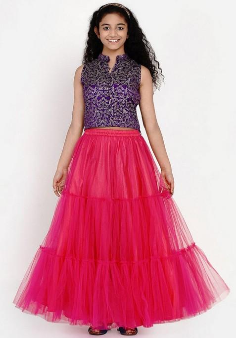 Purple Printed Lehenga With Blouse (Set of 2)