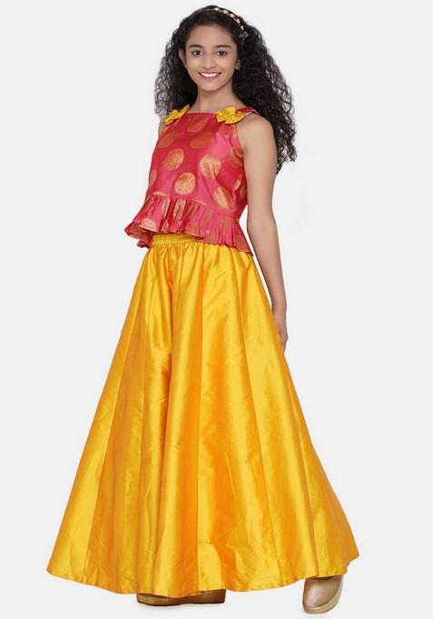 Peach Embellished Lehenga With Blouse (Set of 2)
