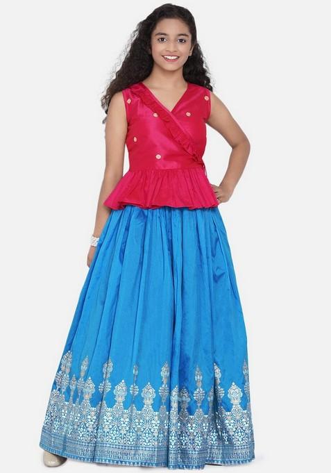 Pink Printed Lehenga With Blouse (Set of 2)