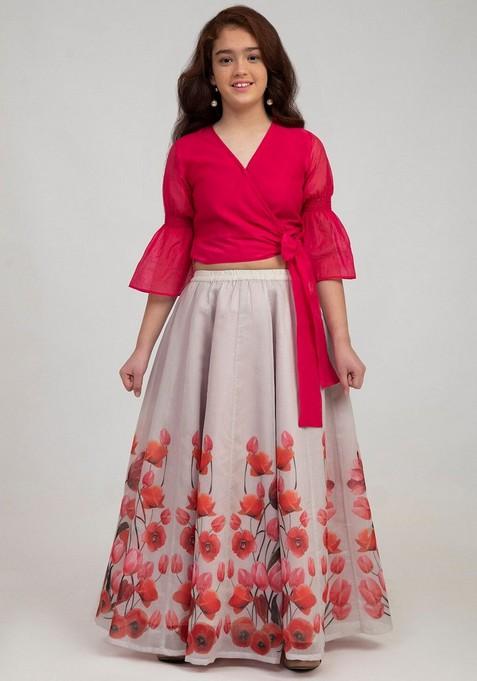 Pink Printed Lehenga With Blouse (Set of 2)