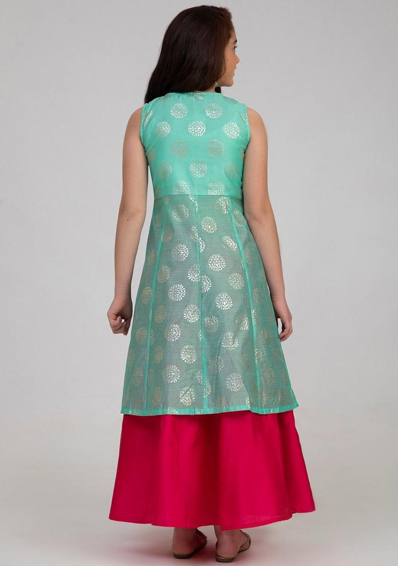 Sea Green Printed Lehenga With Blouse (Set of 2)