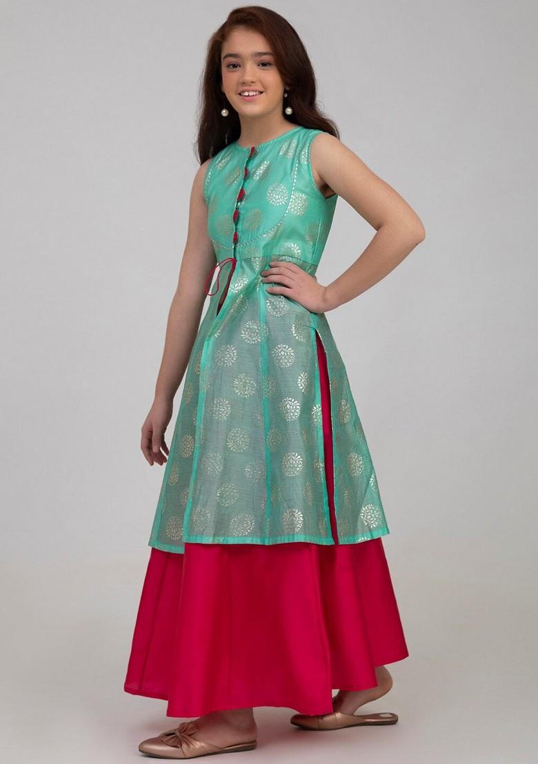 Sea Green Printed Lehenga With Blouse (Set of 2)