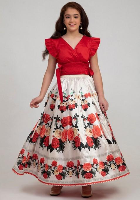 Red Printed Lehenga With Blouse (Set of 2)