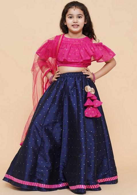 Pink Printed Lehenga With Blouse And Dupatta (Set of 3)