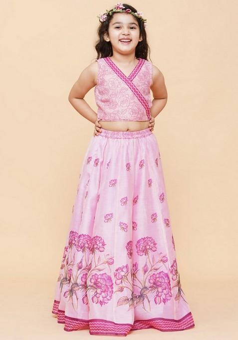 Pink Printed Lehenga With Blouse (Set of 2)