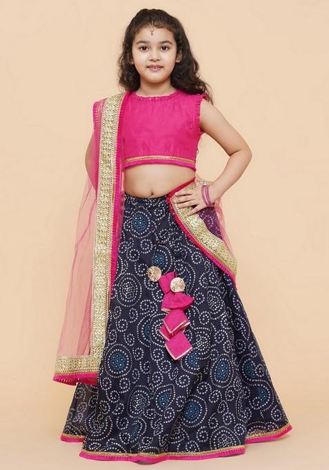 Pink Printed Lehenga With Blouse And Dupatta (Set of 3)