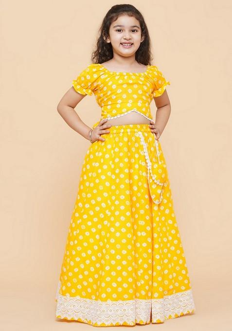 Yellow Printed Lehenga With Blouse (Set of 2)