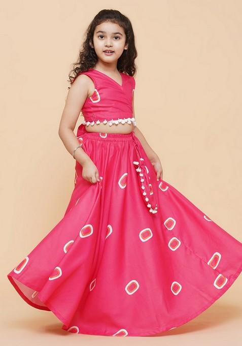 Pink Printed Lehenga With Blouse (Set of 2)