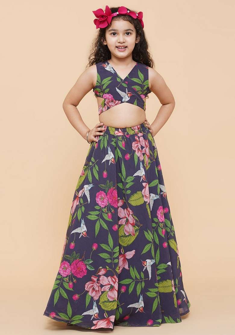 Blue Printed Lehenga With Blouse (Set of 2) - Indya