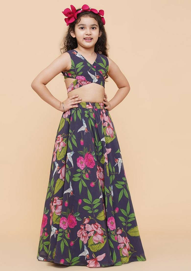 Blue Printed Lehenga With Blouse (Set of 2) - Indya