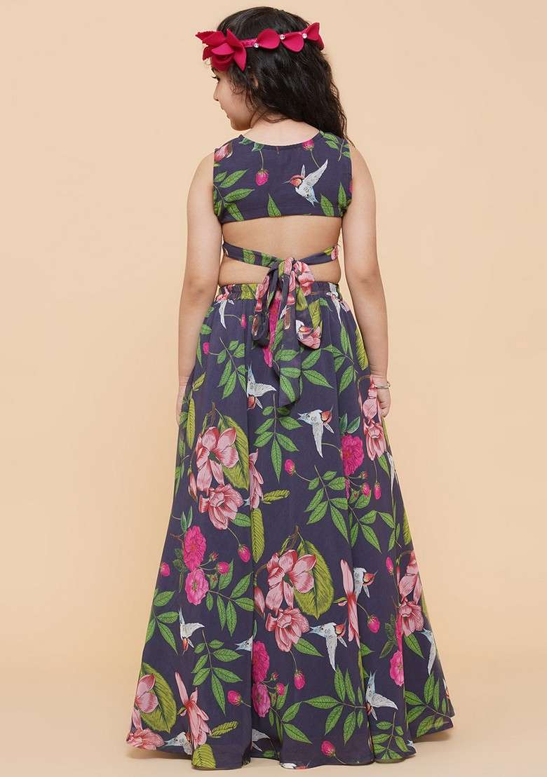 Blue Printed Lehenga With Blouse (Set of 2) - Indya