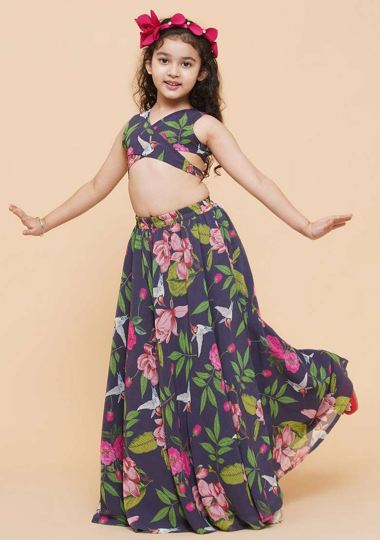 Blue Printed Lehenga With Blouse (Set of 2) - Indya
