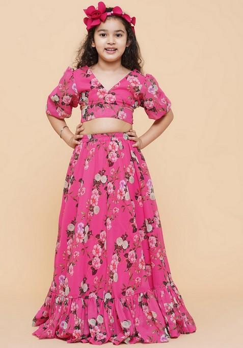 Pink Printed Lehenga With Blouse (Set of 2)