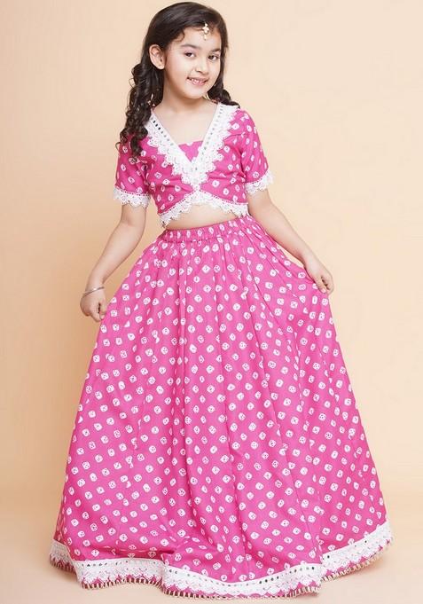 Pink Printed Lehenga With Blouse (Set of 2)