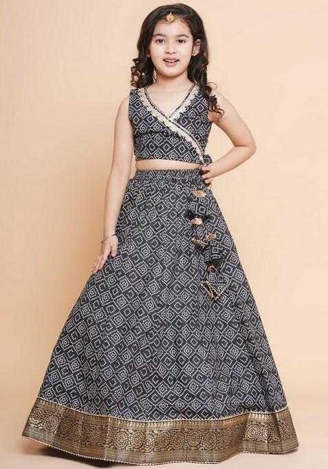 Black Printed Lehenga With Blouse (Set of 2)