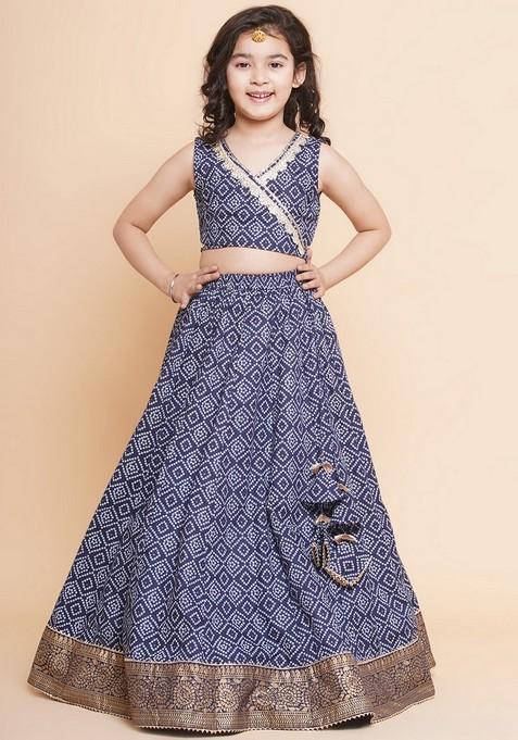 Navy Blue Printed Lehenga With Blouse (Set of 2)